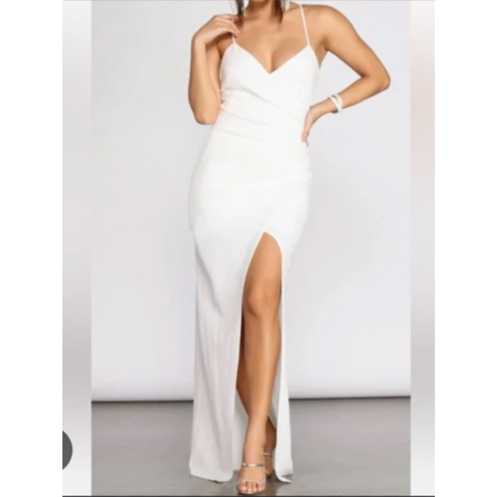 Windsor Sasha White Wrap Sweetheart Side Slit Dress Wrap Strap Sz Medium